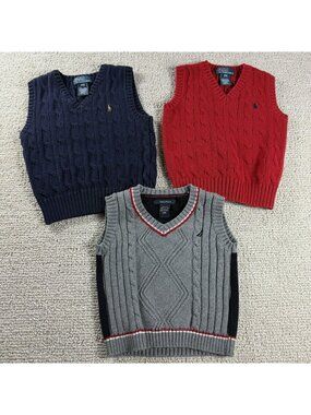 Polo Ralph Lauren Nautica Cable Knit Sweater Vest Lot Of 3 Boys Size 24M